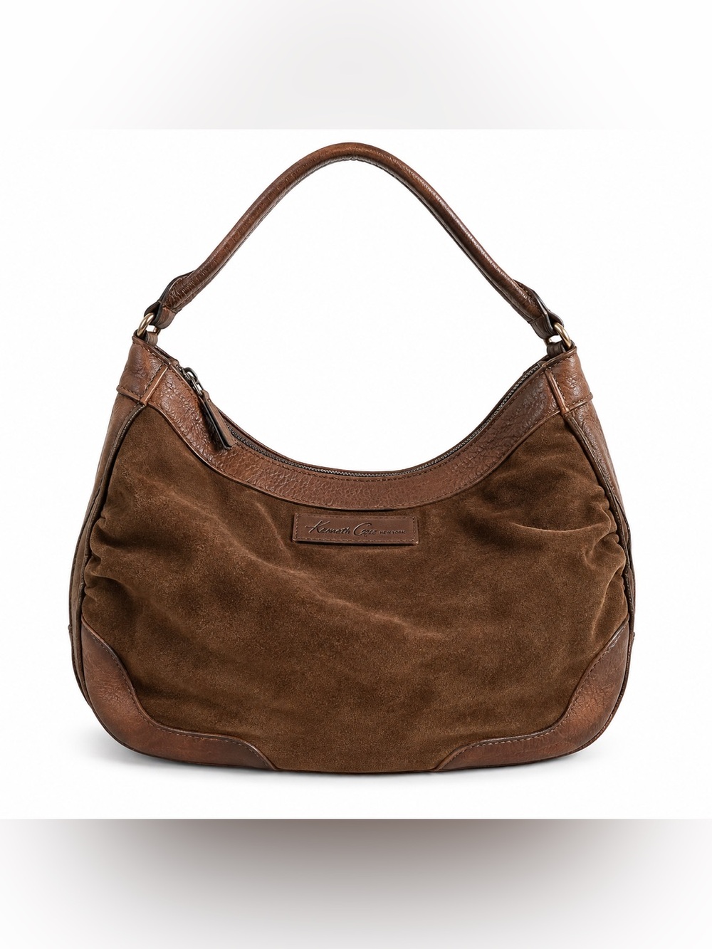 Kenneth Cole Brown Suede Leather Slouchy Hobo Shoulder Bag Boho Casual